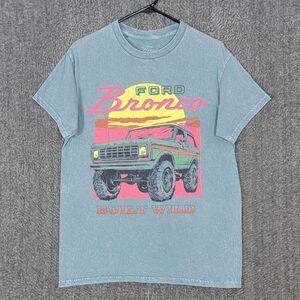 Ford Bronco T-Shirt Womens Medium Blue Pink Acid Wash Retro Truck Tee